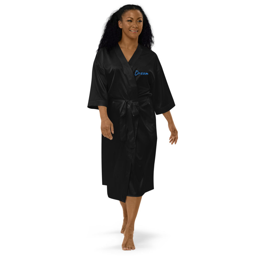 Dream In Sapphire Embroidery on Satin Robe