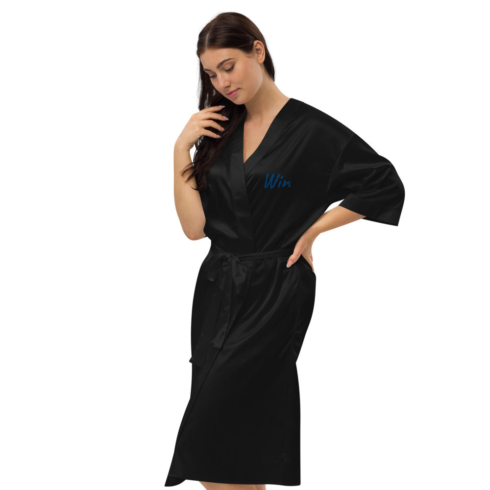 Win In Sapphire Embroidery on Satin Robe