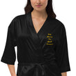 Keep Moving The World Forward In Gold Embroidery on Satin Robe