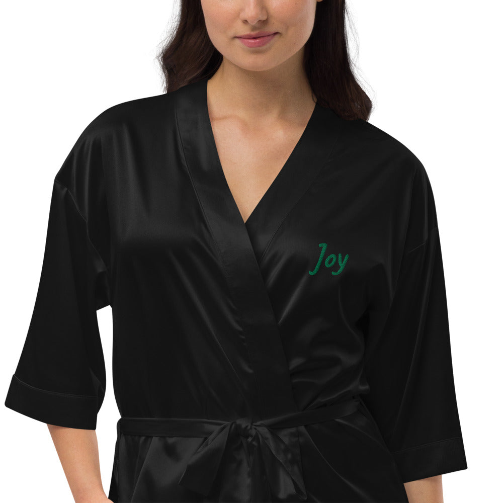 Joy In Emerald Embroidery on Satin Robe