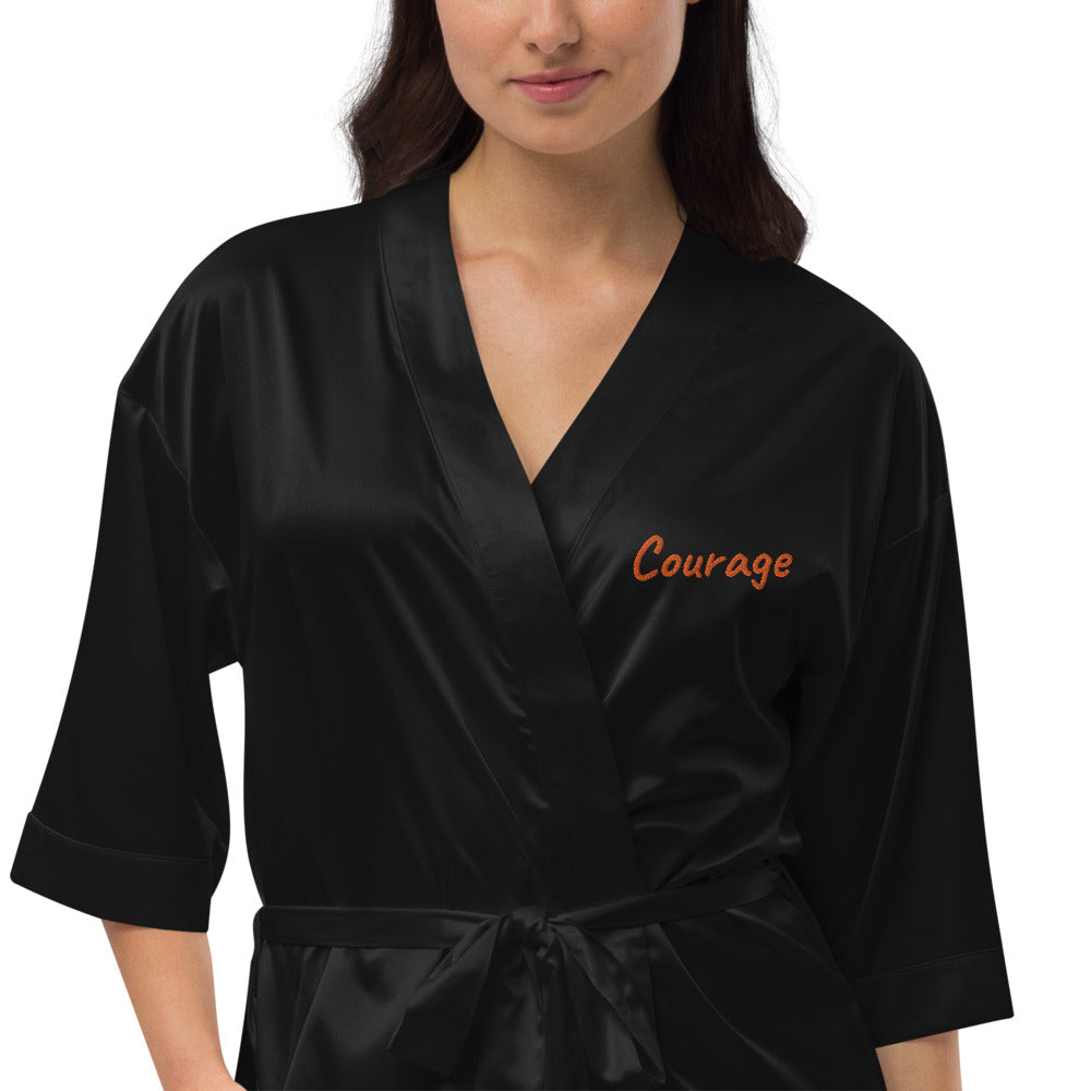 Courage In Amber Embroidery on Satin Robe