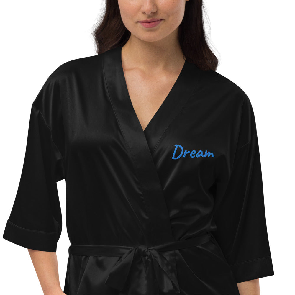 Dream In Sapphire Embroidery on Satin Robe