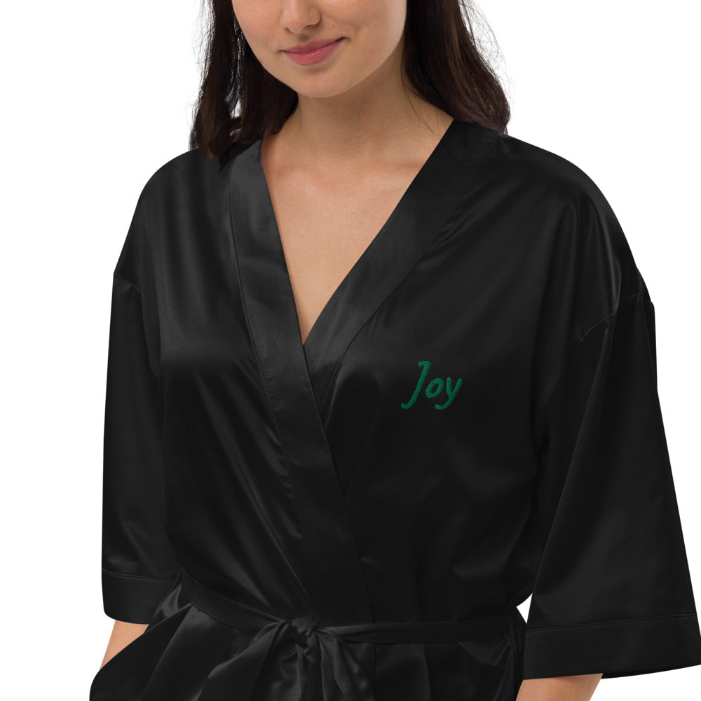 Joy In Emerald Embroidery on Satin Robe