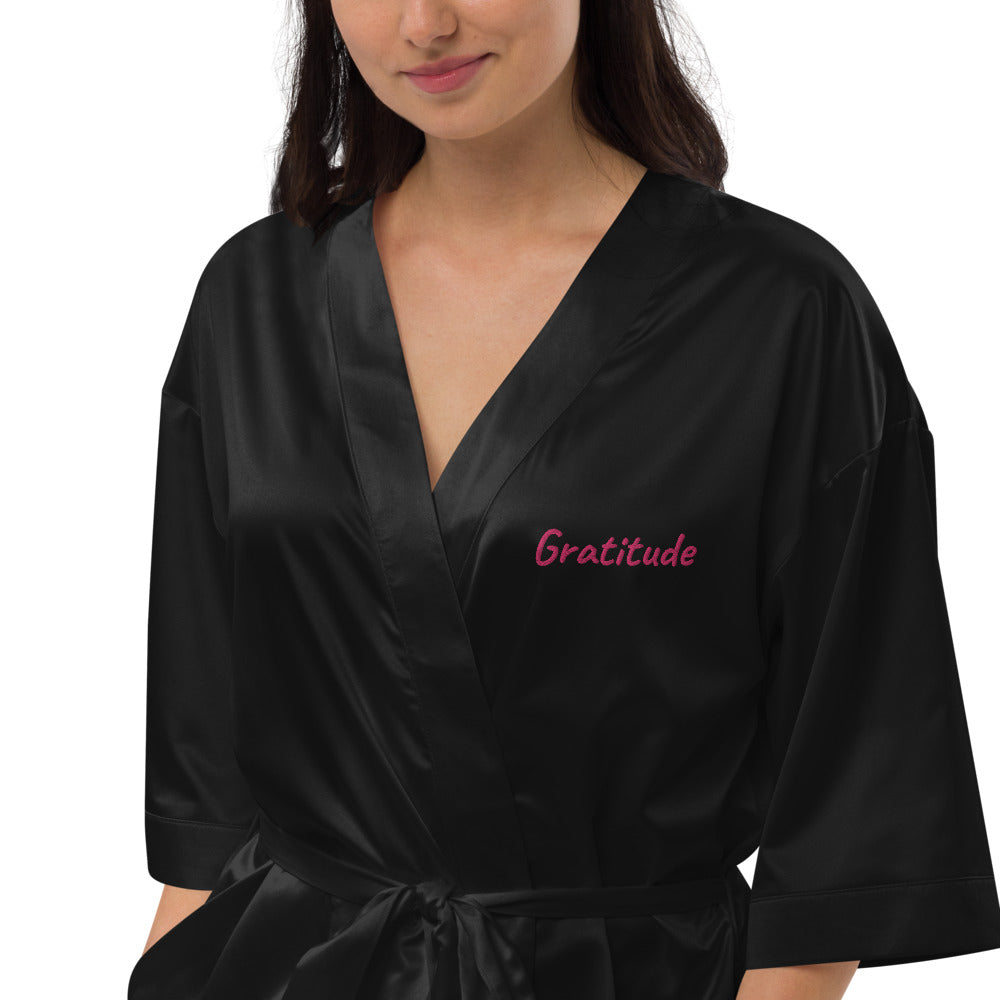 Gratitude In Star Rose Quartz Embroidery on Satin Robe