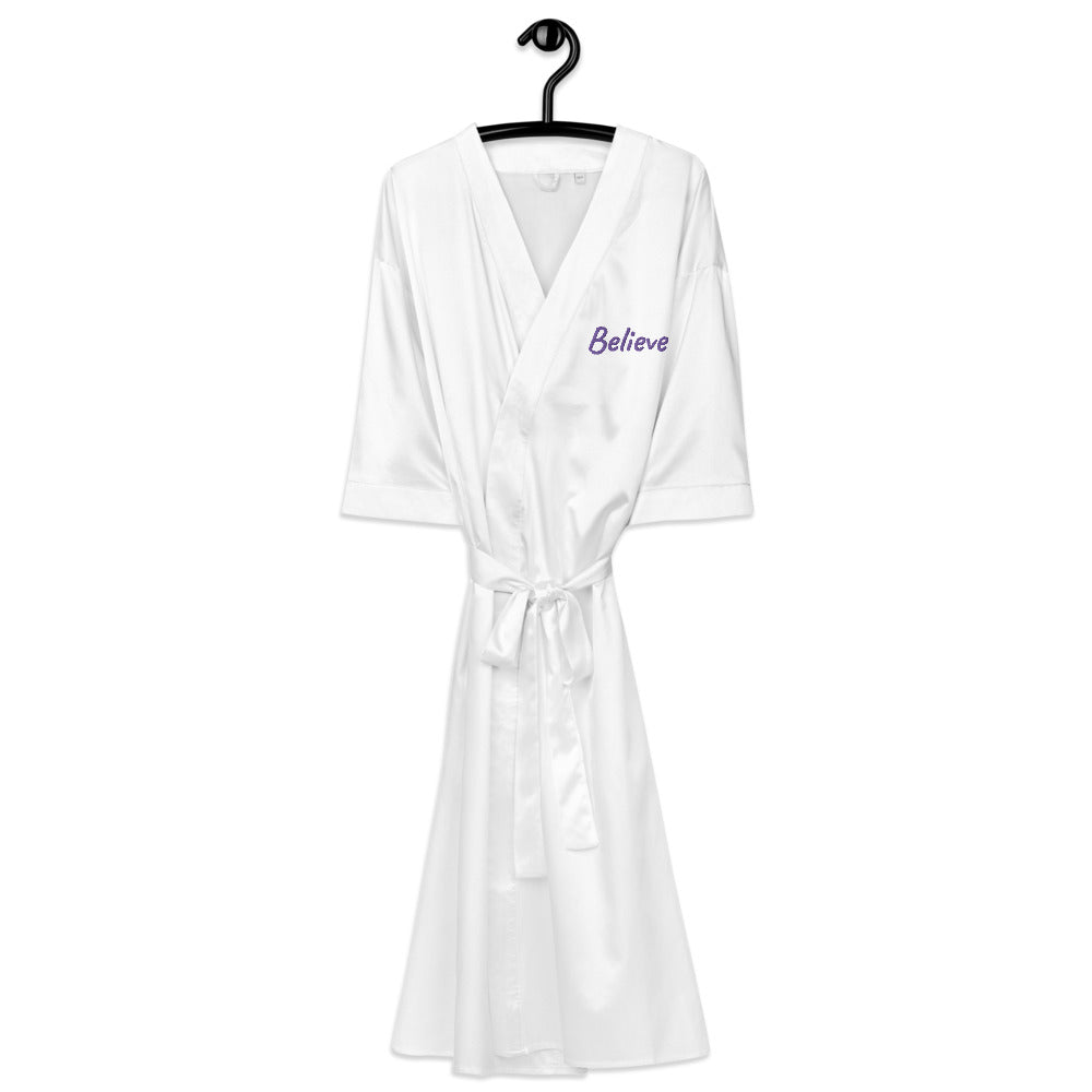 Believe In Amethyst Embroidery on Satin Robe