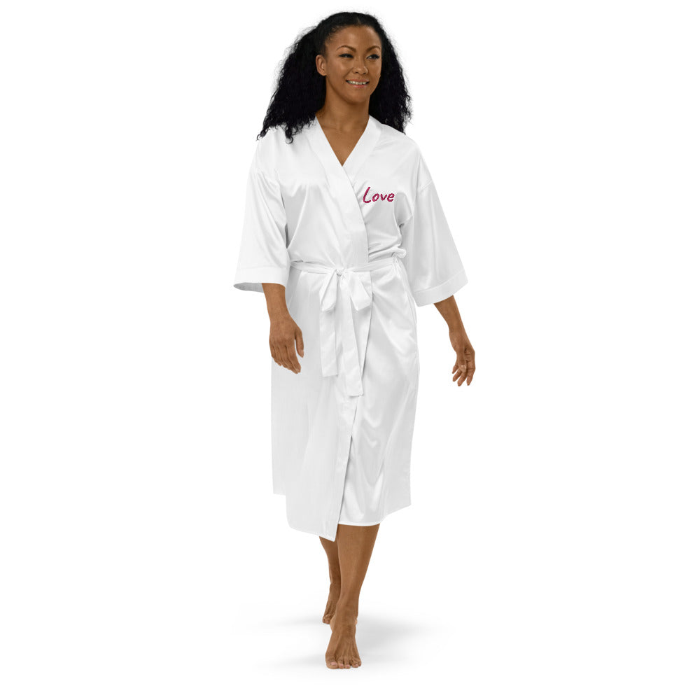 Love In Star Rose Quartz Embroidery on Satin Robe