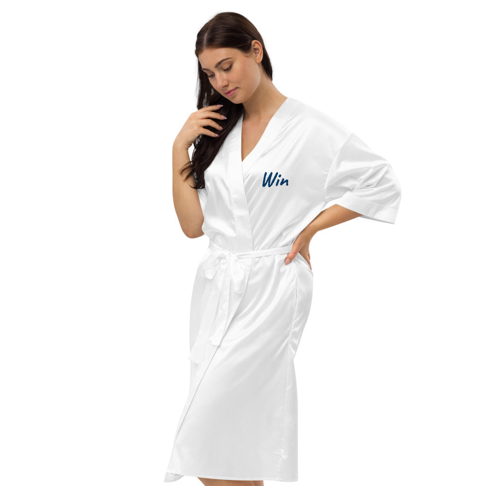 Win In Sapphire Embroidery on Satin Robe