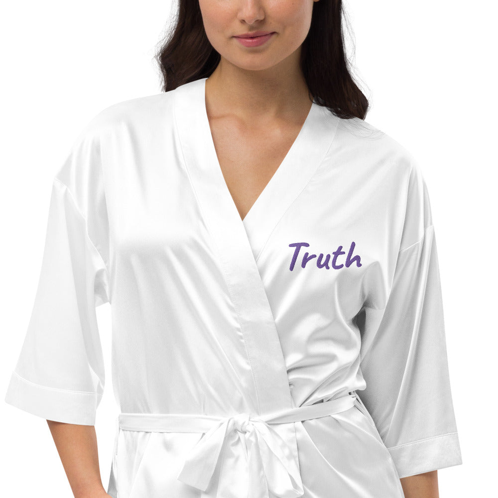 Truth In Amethyst Embroidery on Satin Robe