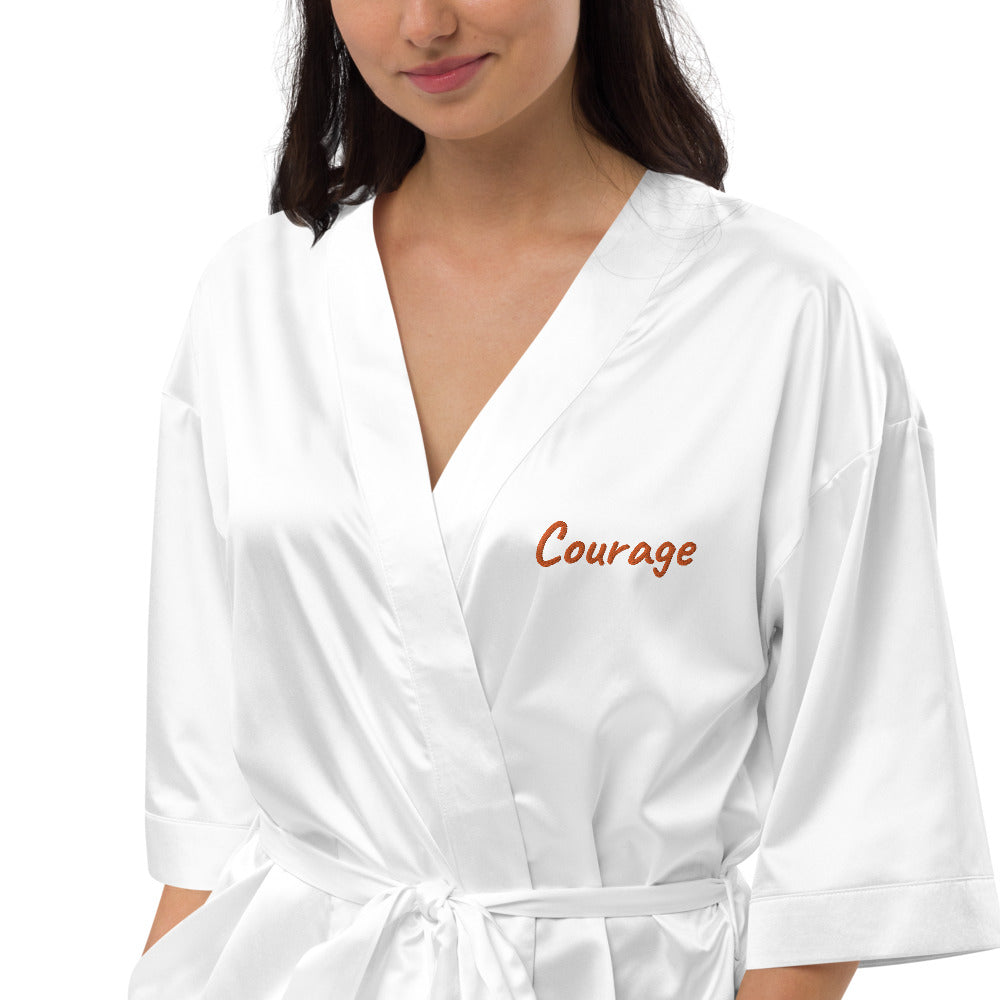 Courage In Amber Embroidery on Satin Robe