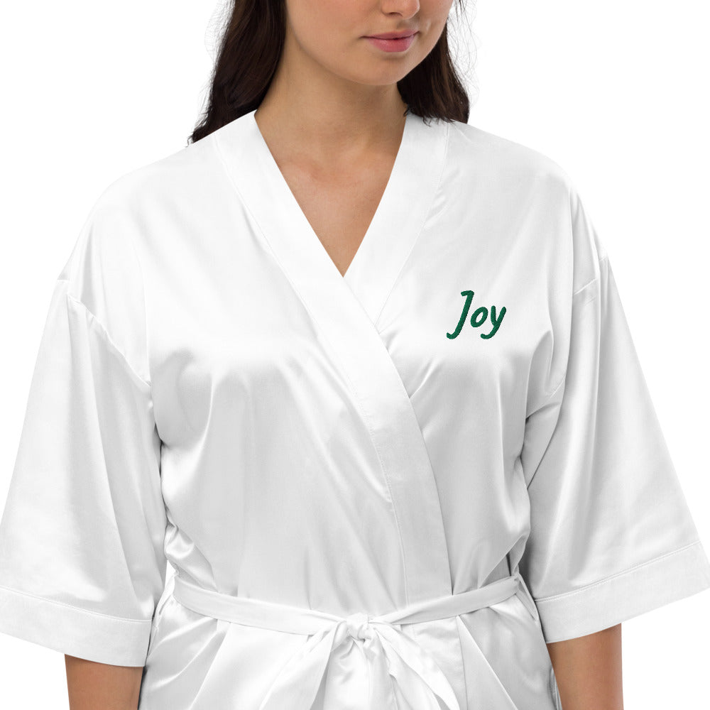 Joy In Emerald Embroidery on Satin Robe