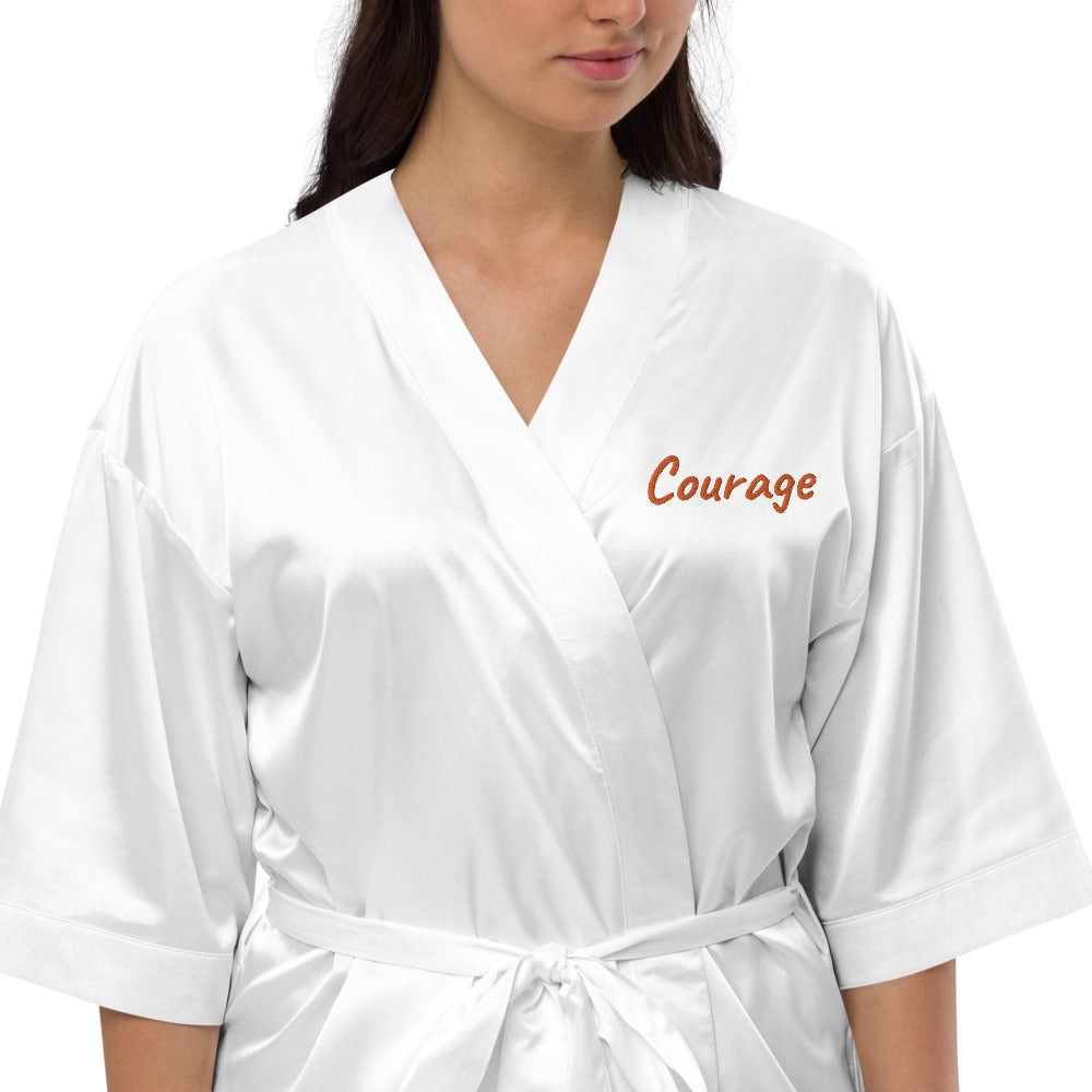 Courage In Amber Embroidery on Satin Robe