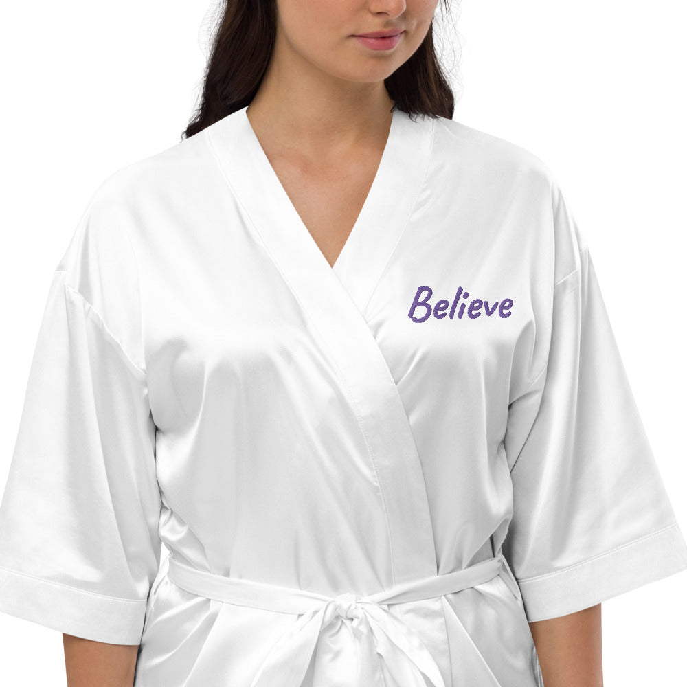 Believe In Amethyst Embroidery on Satin Robe