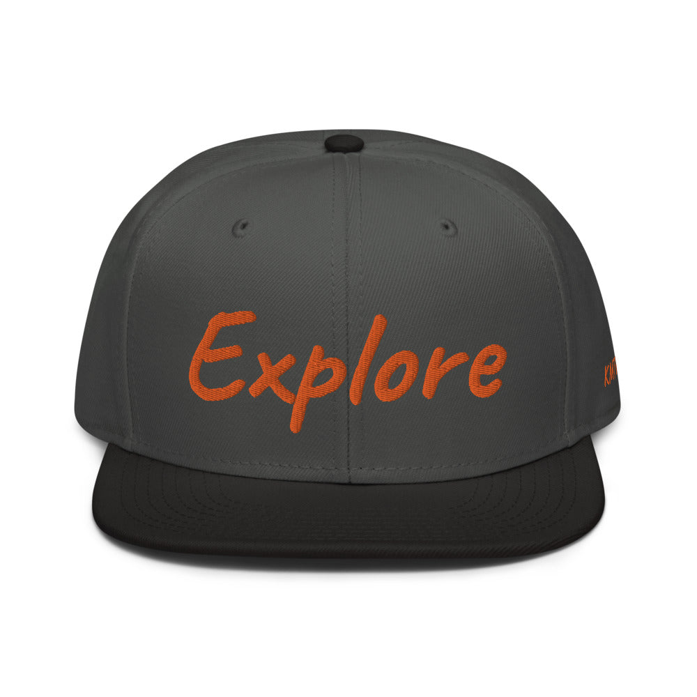 Explore In Amber Embroidery on Snapback Cap