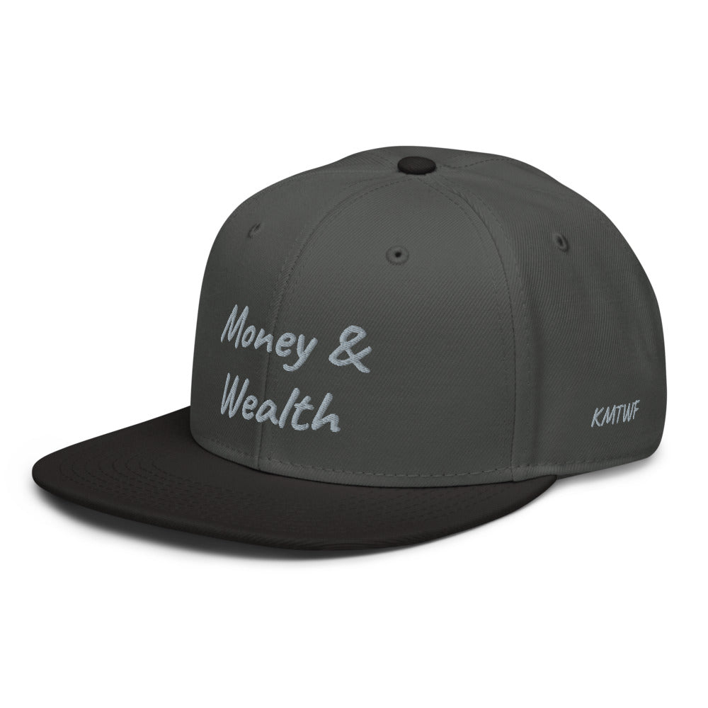 Money & Wealth In Silver Embroidery on Snapback Cap