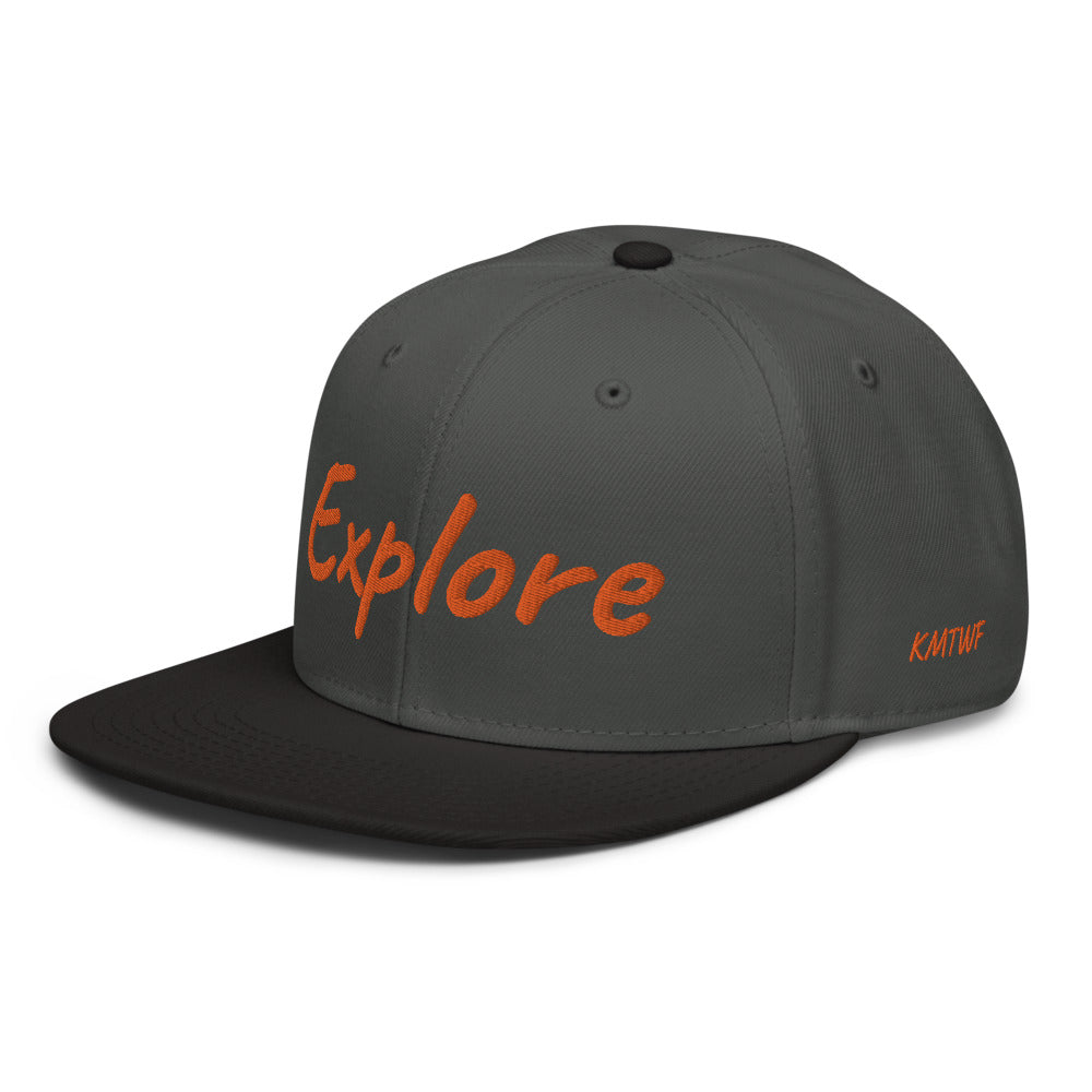 Explore In Amber Embroidery on Snapback Cap