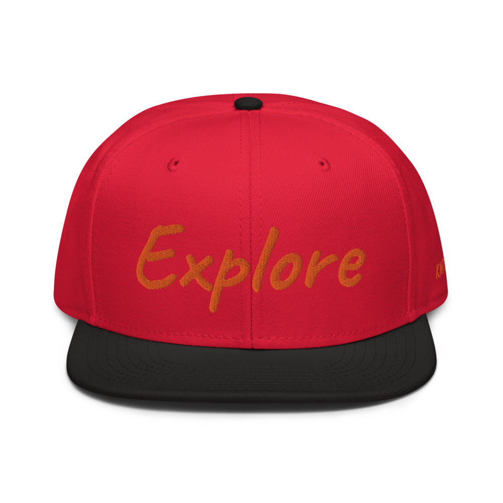 Explore In Amber Embroidery on Snapback Cap