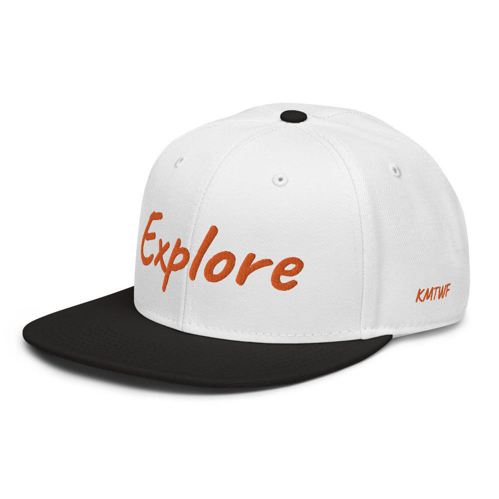 Explore In Amber Embroidery on Snapback Cap