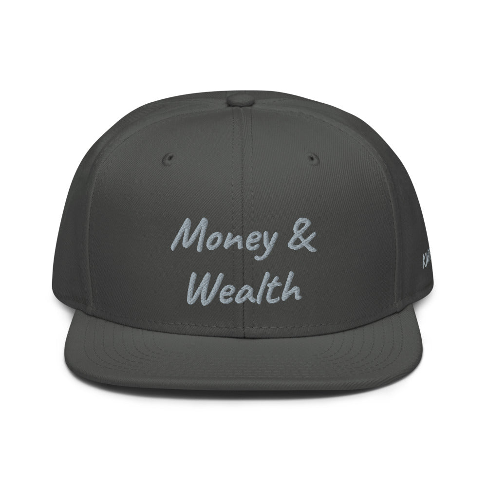 Money & Wealth In Silver Embroidery on Snapback Cap