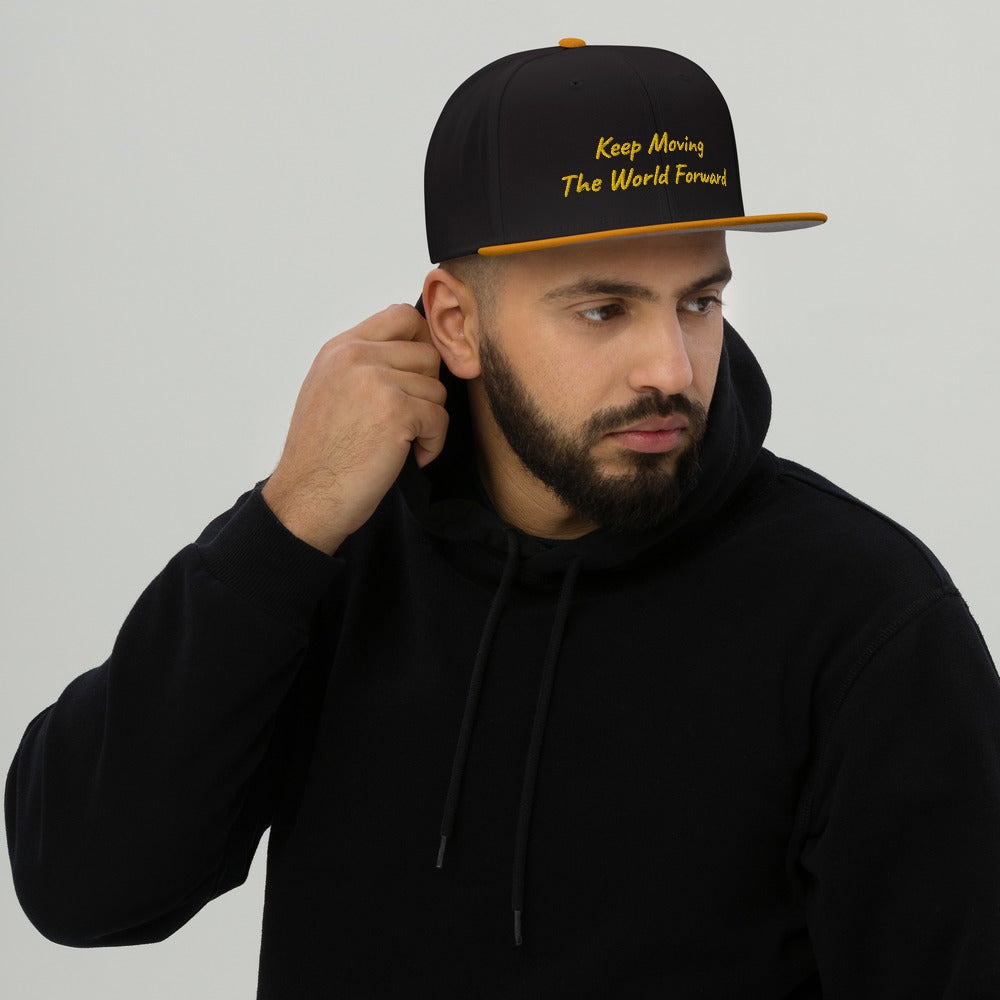 Keep Moving The World Forward In Gold Embroidery on Snapback Cap