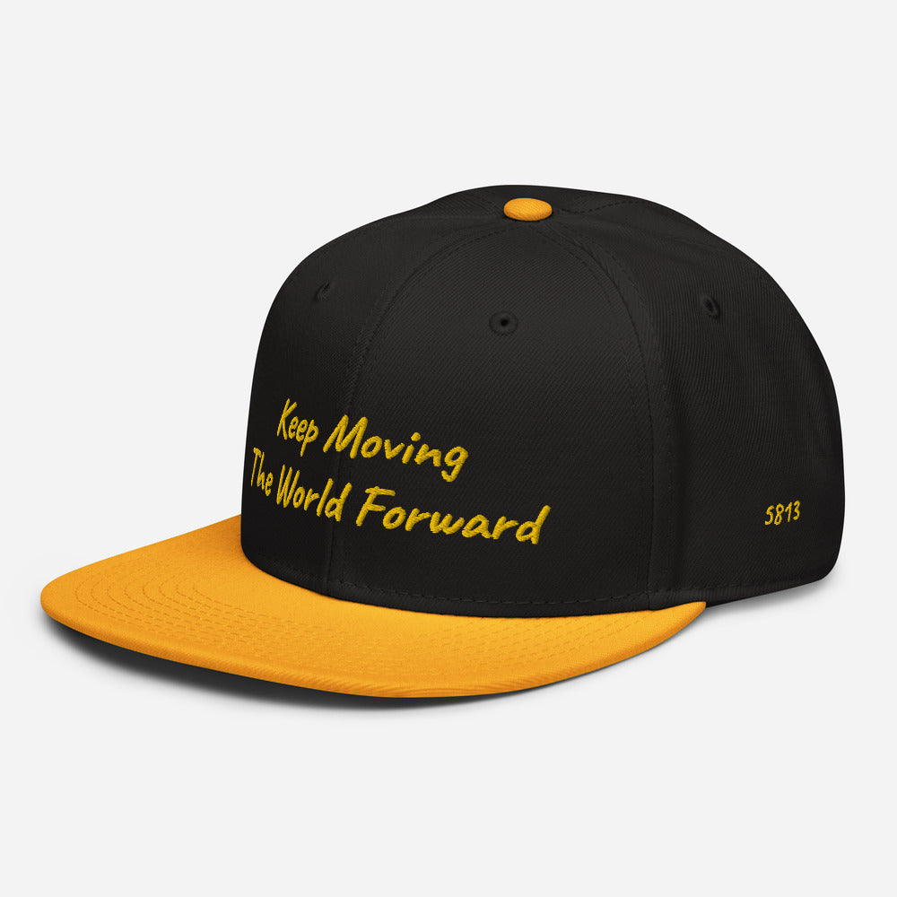 Keep Moving The World Forward In Gold Embroidery on Snapback Cap