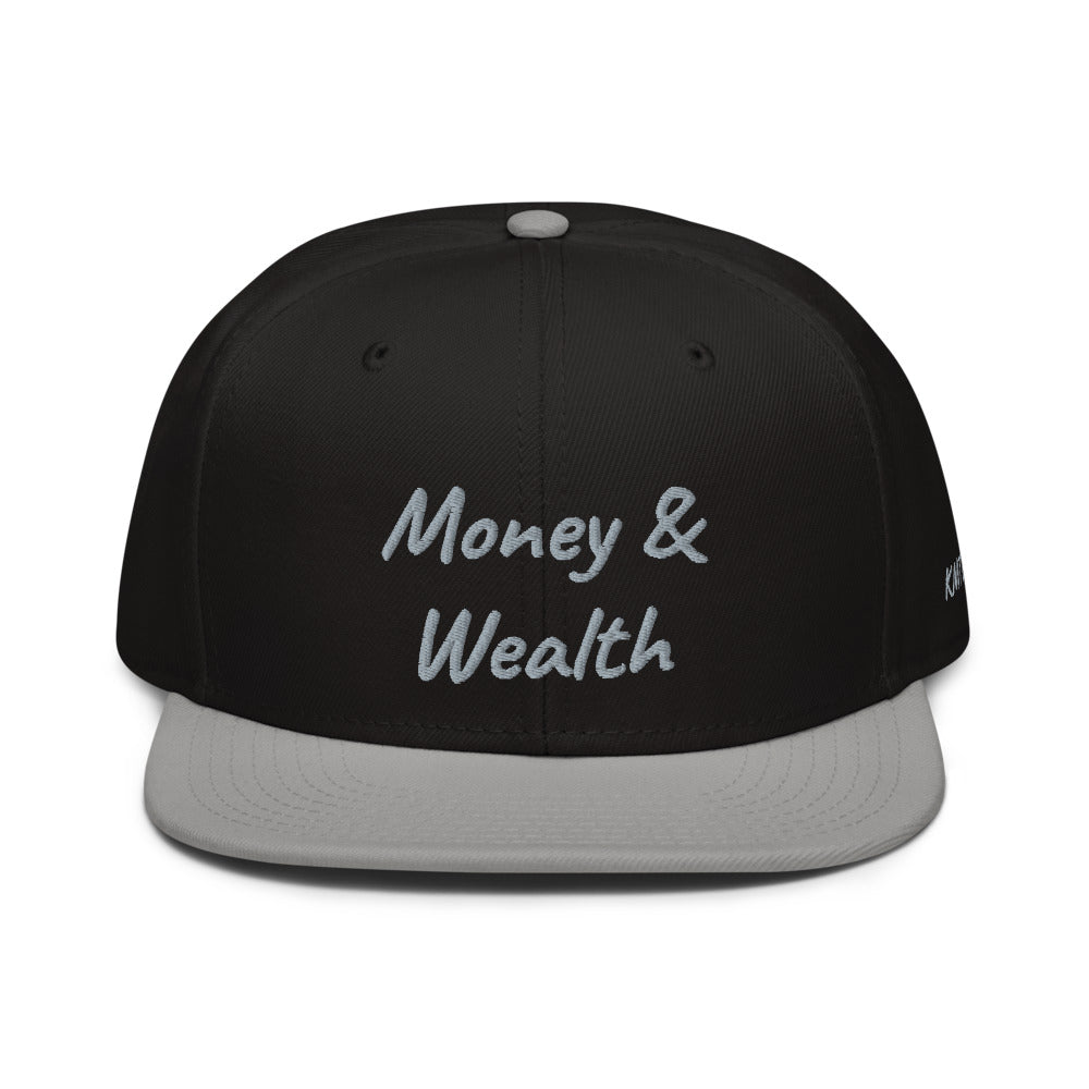 Money & Wealth In Silver Embroidery on Snapback Cap