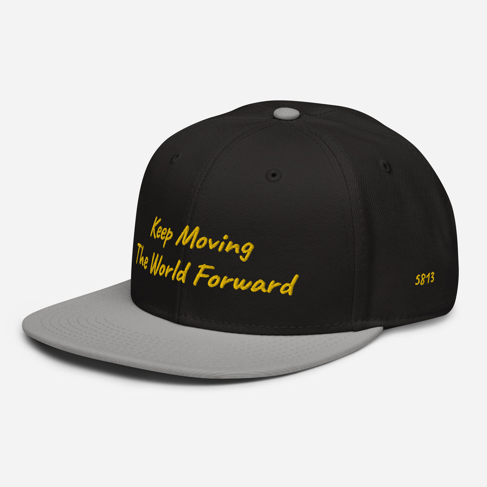 Keep Moving The World Forward In Gold Embroidery on Snapback Cap