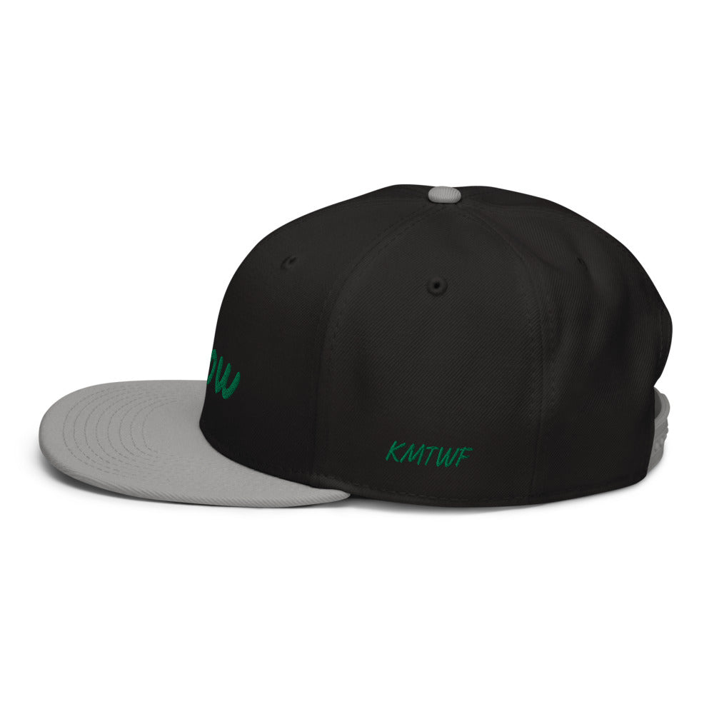 Now In Emerald Embroidery on Snapback Cap