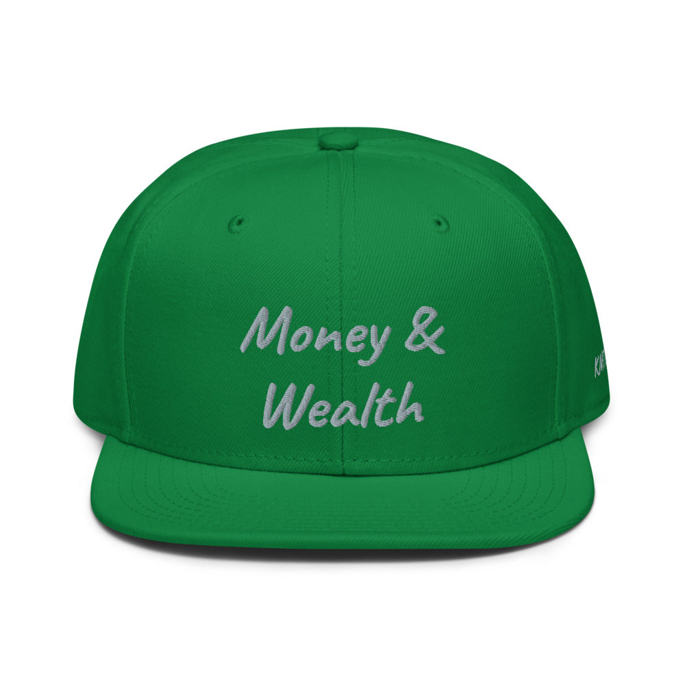 Money & Wealth In Silver Embroidery on Snapback Cap