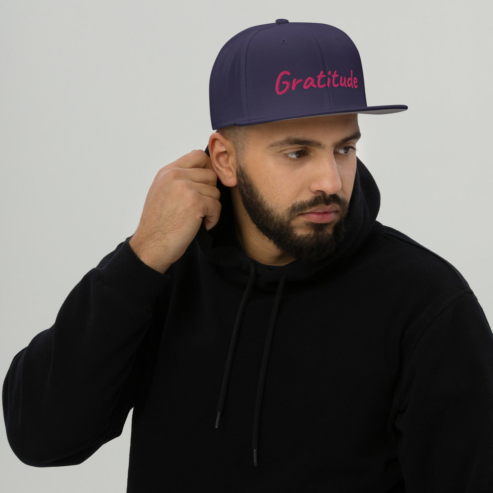 Gratitude In Star Rose Quartz Embroidery on Snapback Cap