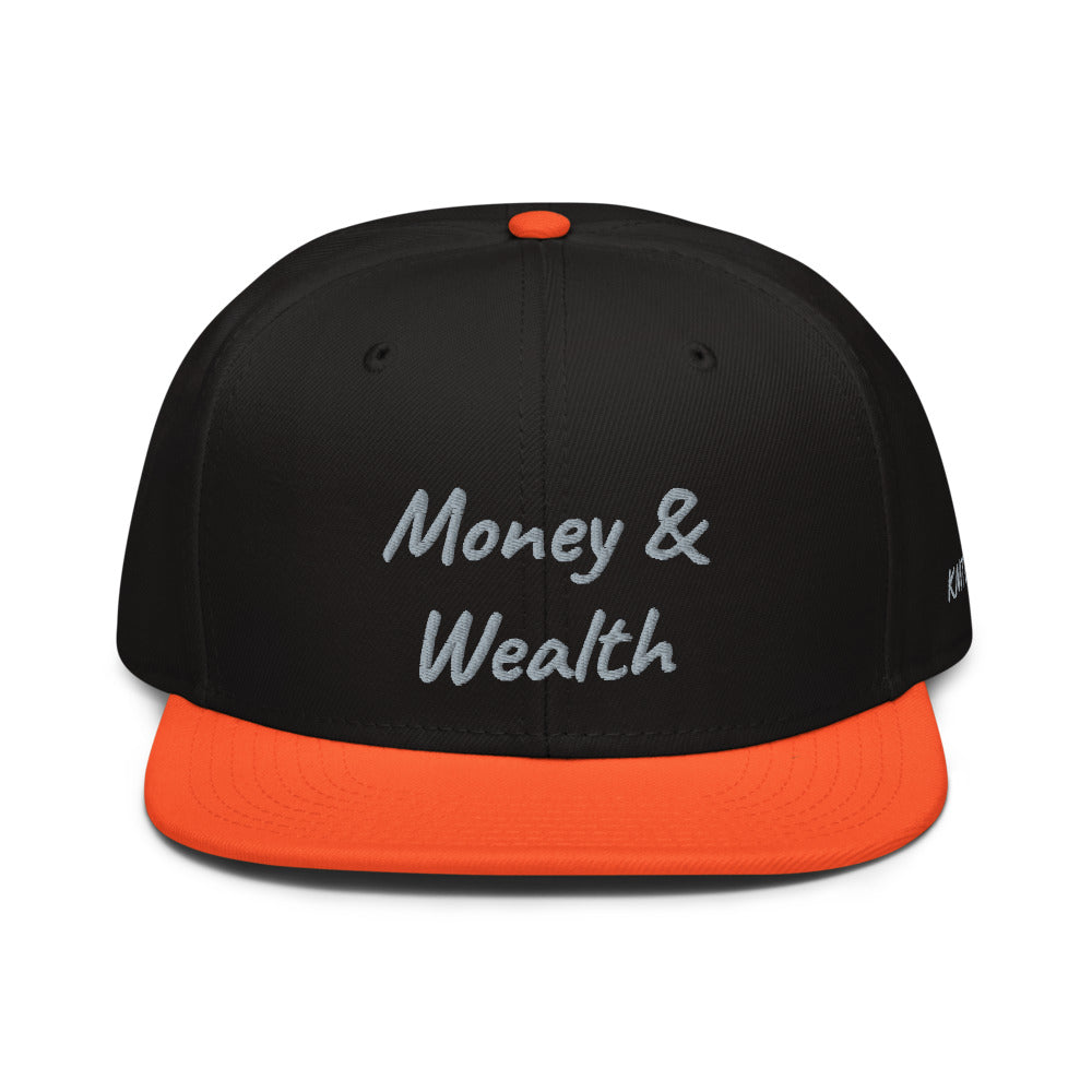 Money & Wealth In Silver Embroidery on Snapback Cap