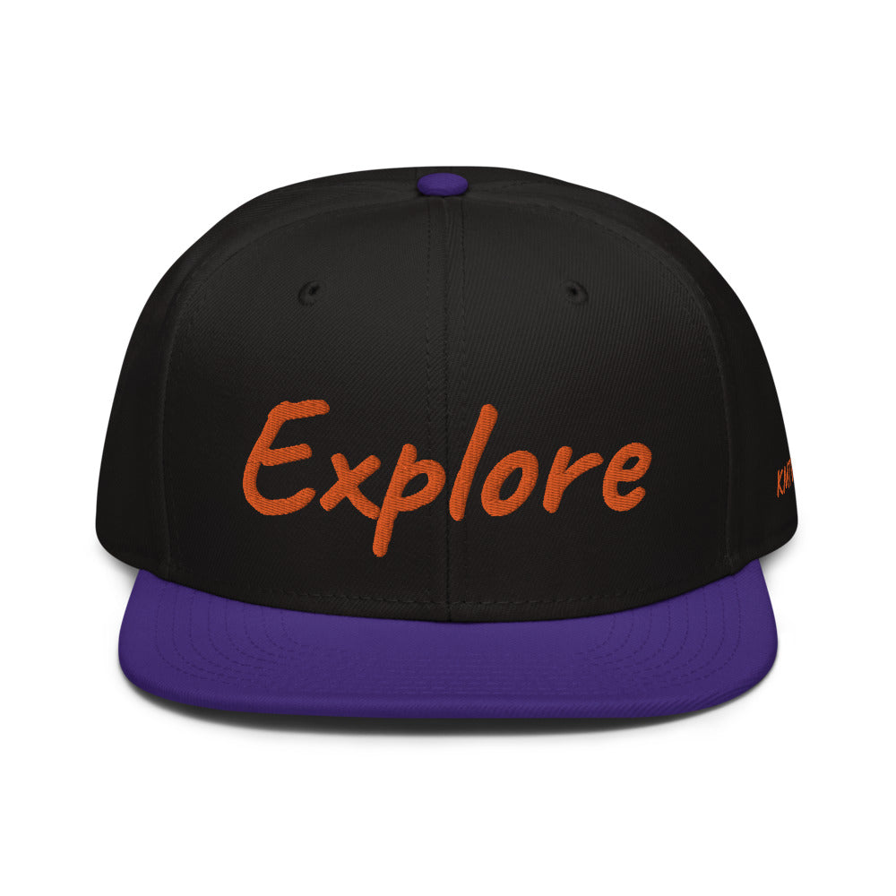 Explore In Amber Embroidery on Snapback Cap