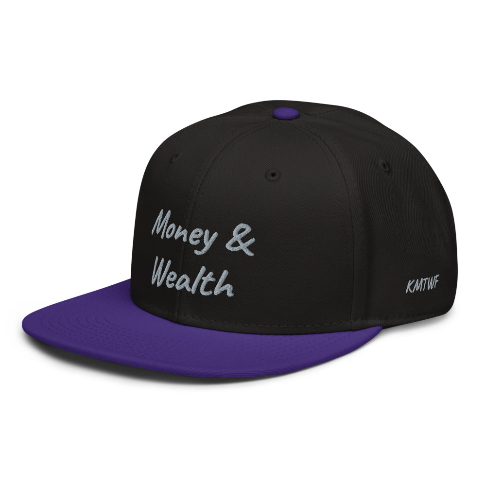 Money & Wealth In Silver Embroidery on Snapback Cap