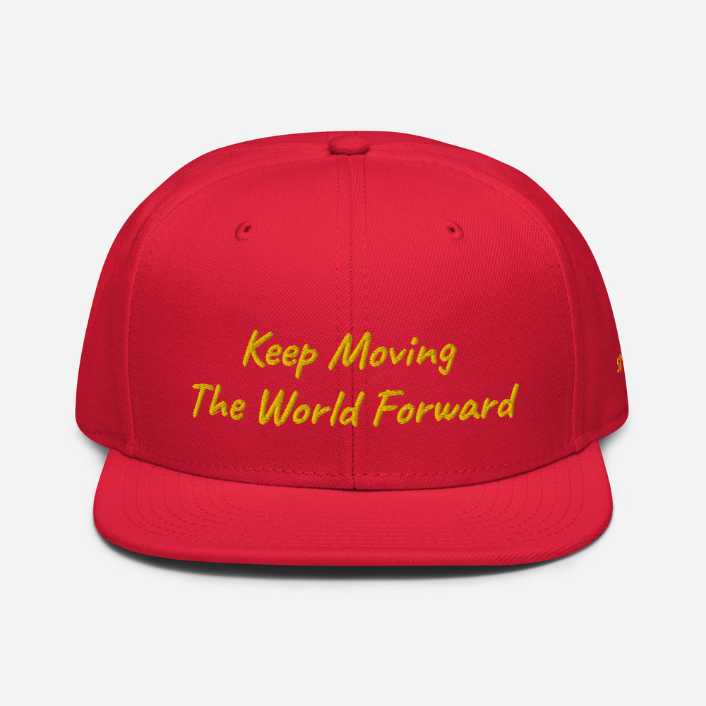 Keep Moving The World Forward In Gold Embroidery on Snapback Cap