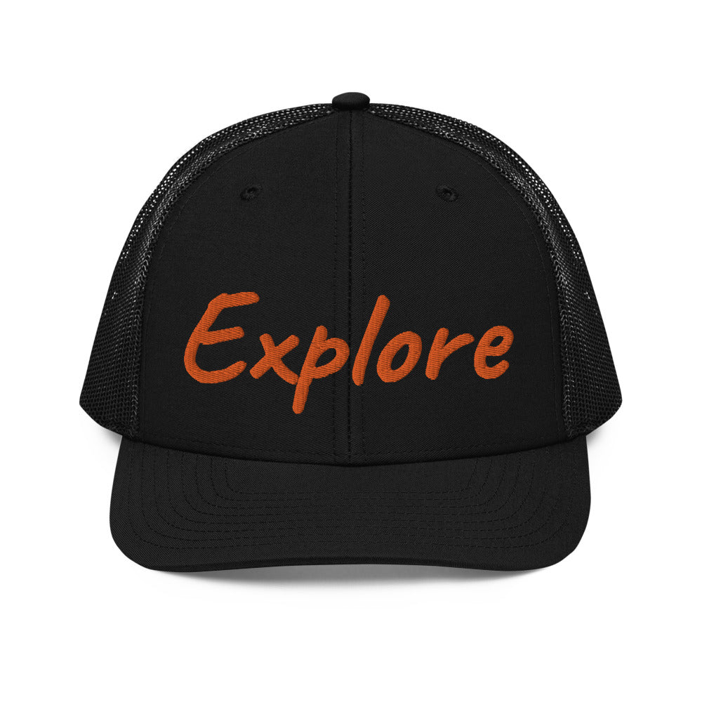 Explore In Amber Embroidery on Snapback Trucker Hat