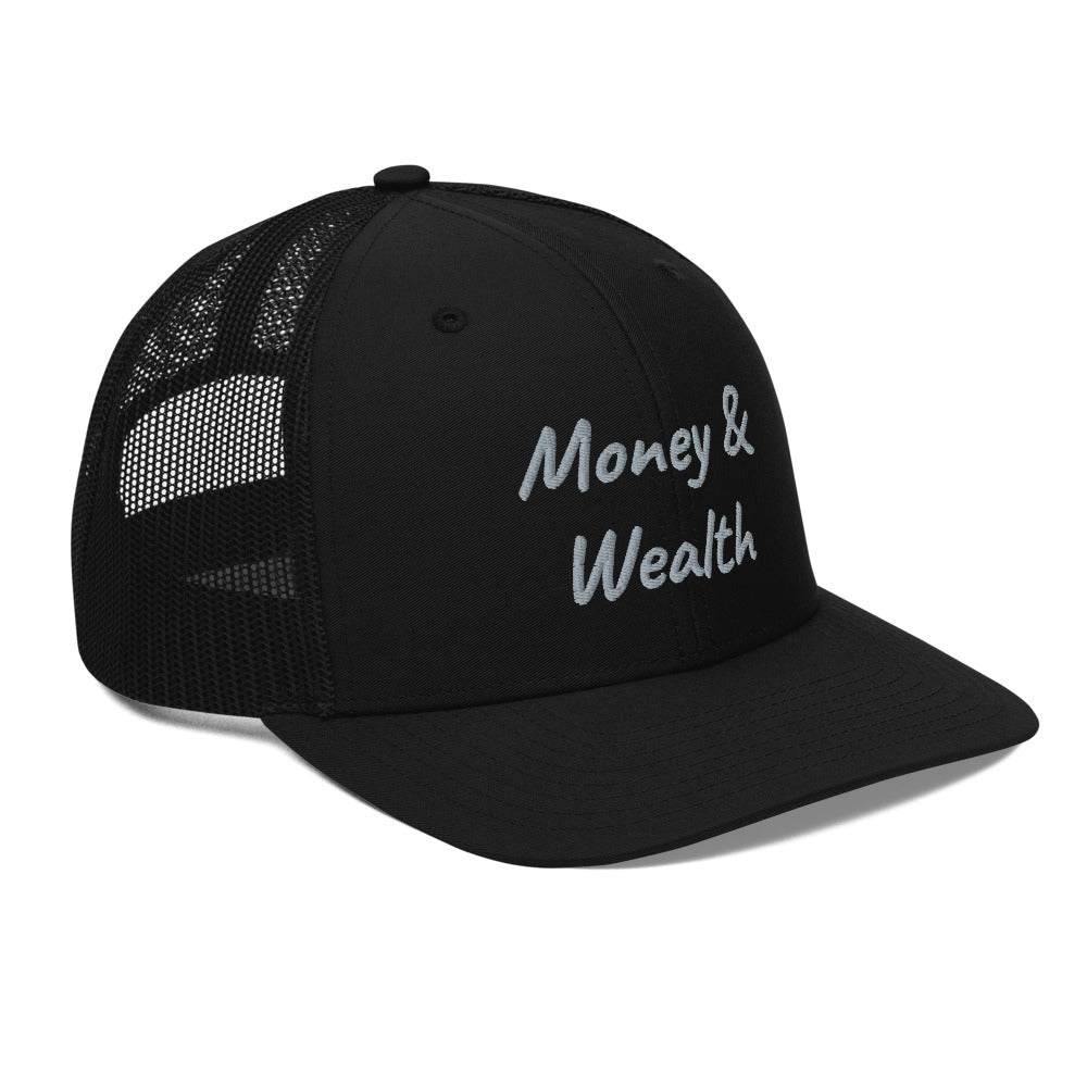 Money & Wealth In Silver Embroidery on Snapback Trucker Hat