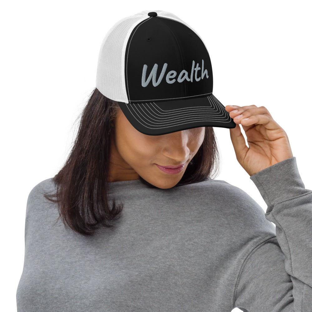 Wealth In Silver Embroidery on Snapback Trucker Hat