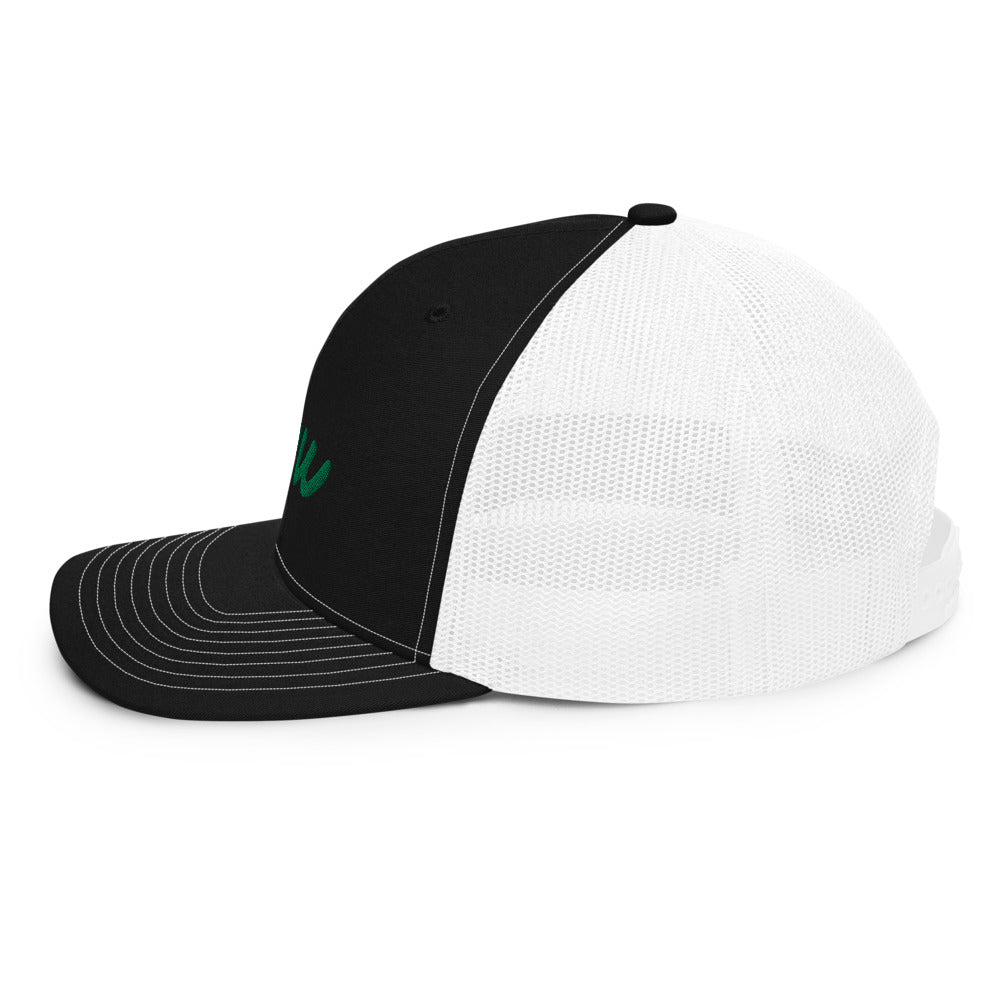 Now In Emerald Embroidery on Snapback Trucker Hat