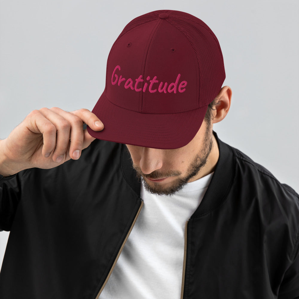 Gratitude In Star Rose Quartz Embroidery on Snapback Trucker Hat