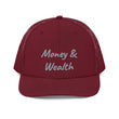 Money & Wealth In Silver Embroidery on Snapback Trucker Hat