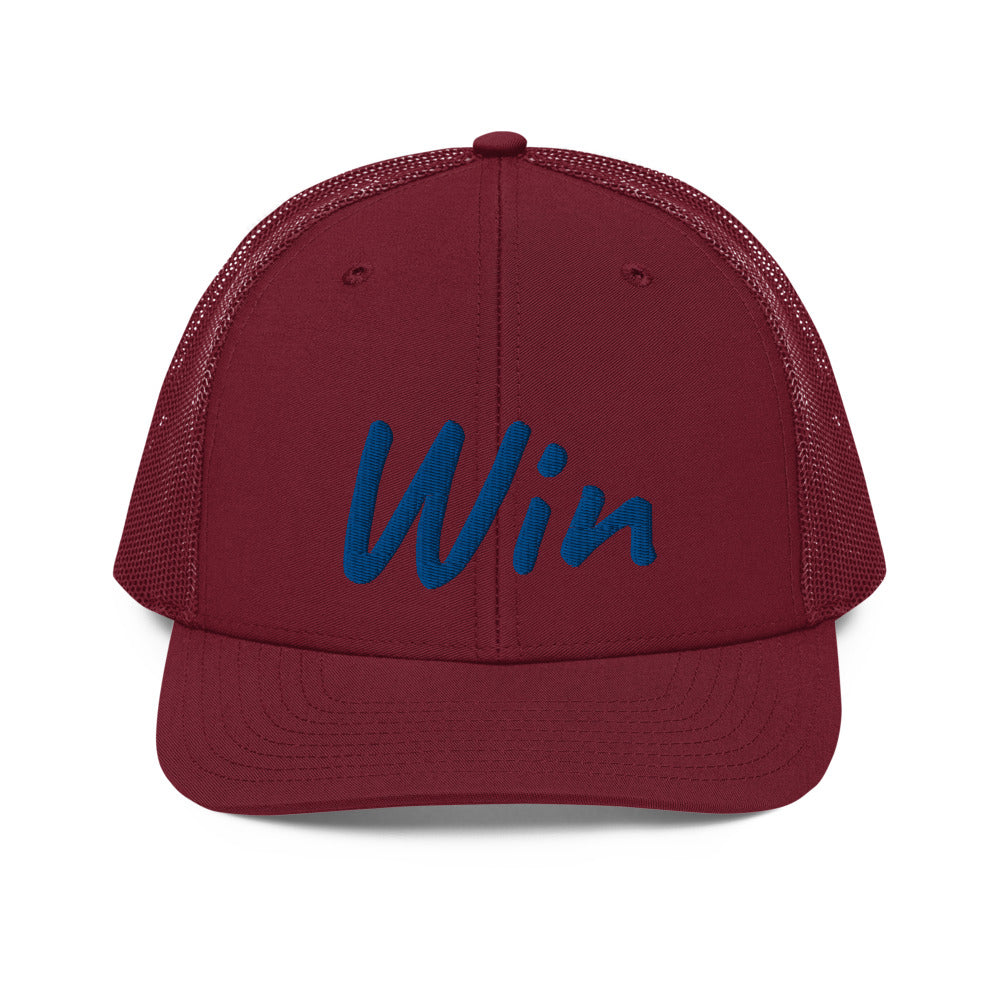 Win In Sapphire Embroidery on Snapback Trucker Hat