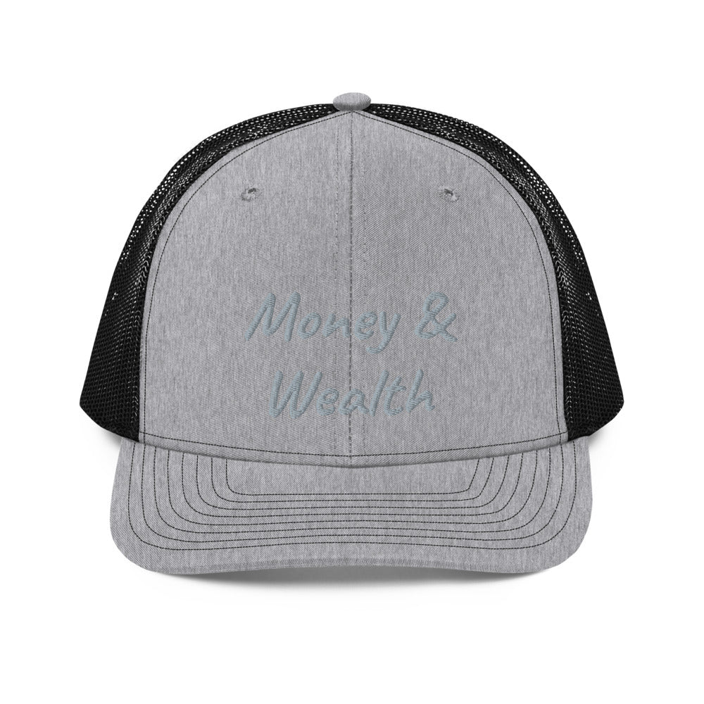 Money & Wealth In Silver Embroidery on Snapback Trucker Hat