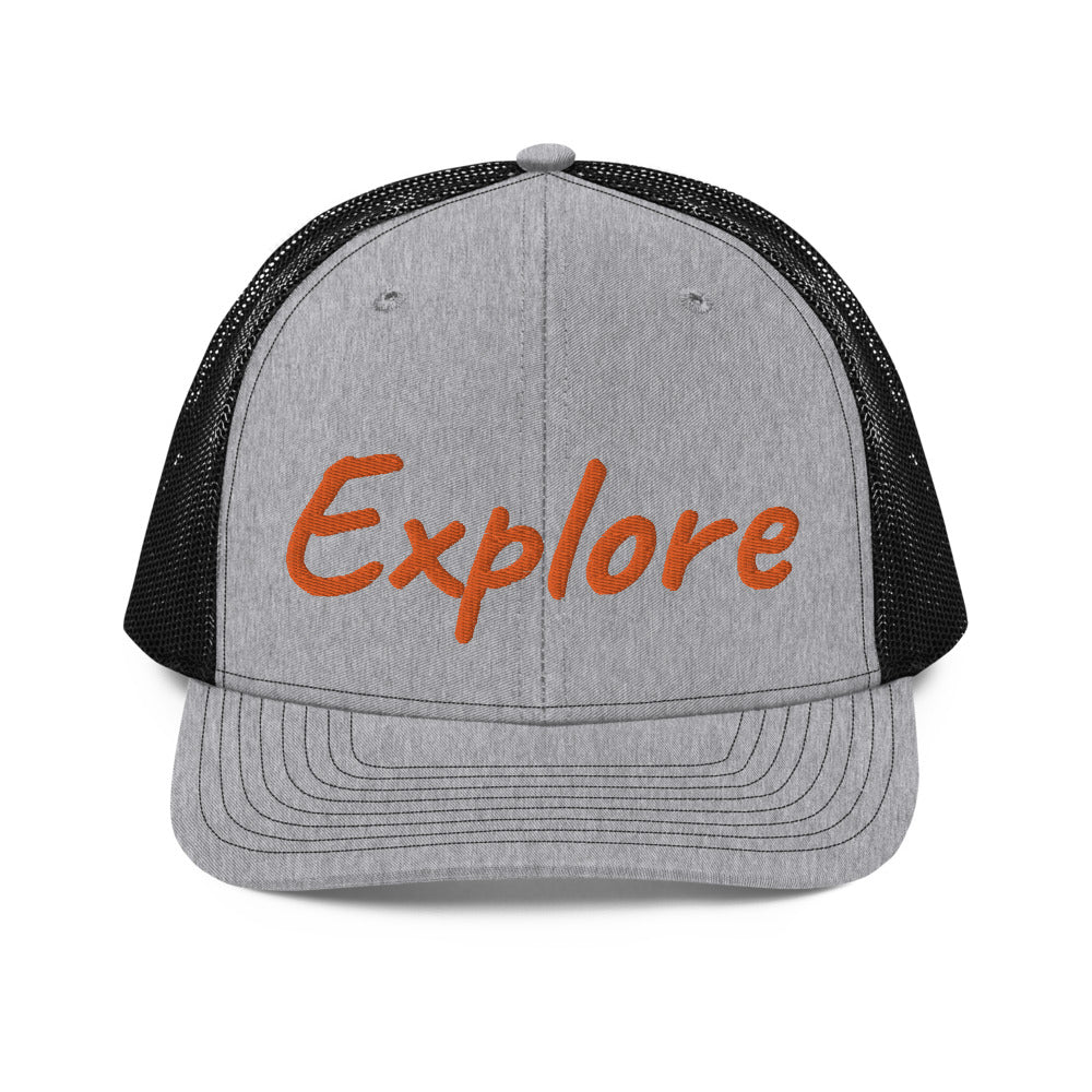 Explore In Amber Embroidery on Snapback Trucker Hat