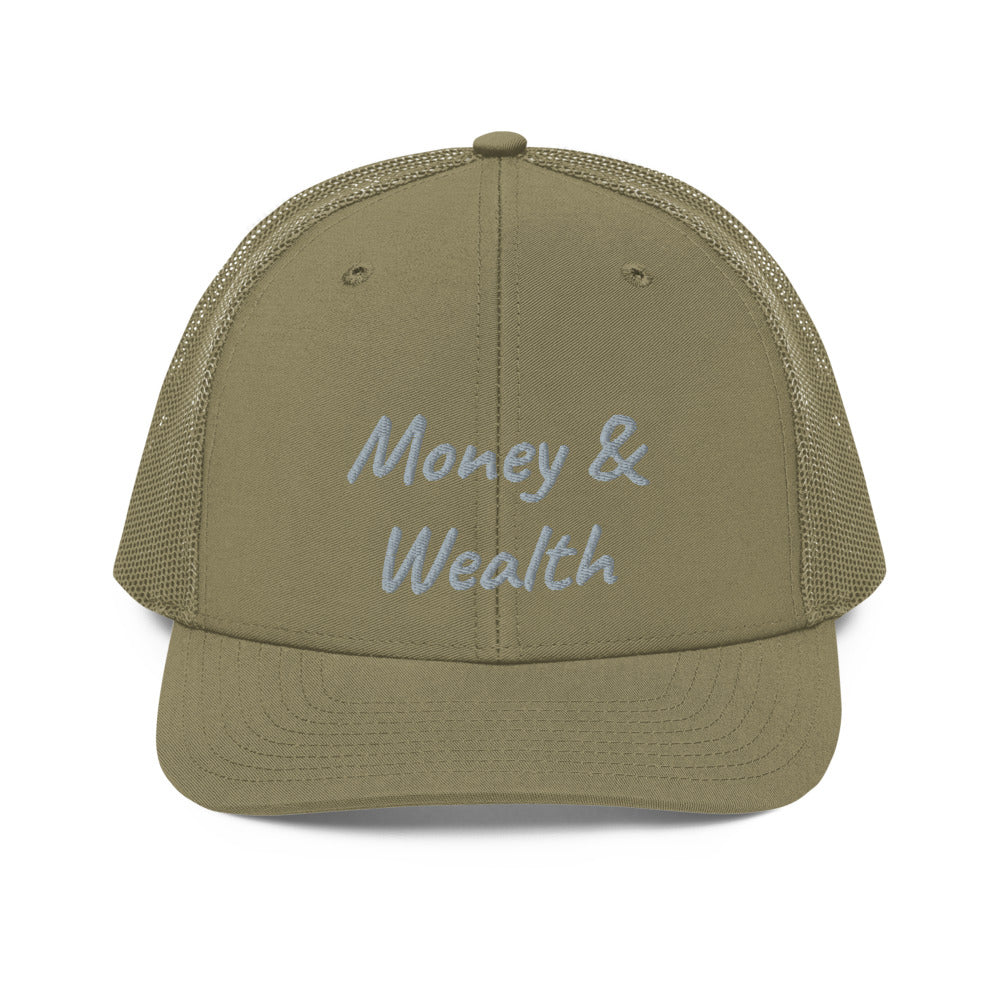 Money & Wealth In Silver Embroidery on Snapback Trucker Hat