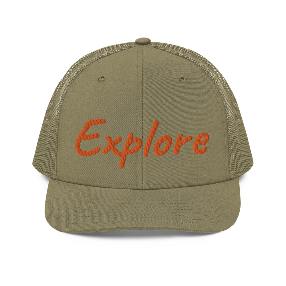 Explore In Amber Embroidery on Snapback Trucker Hat