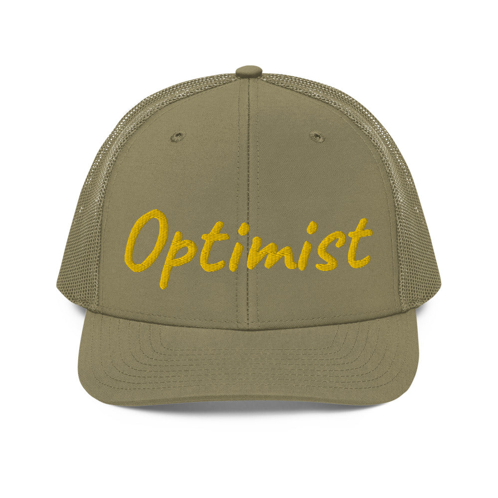 Optimist In Gold Embroidery on Snapback Trucker Hat