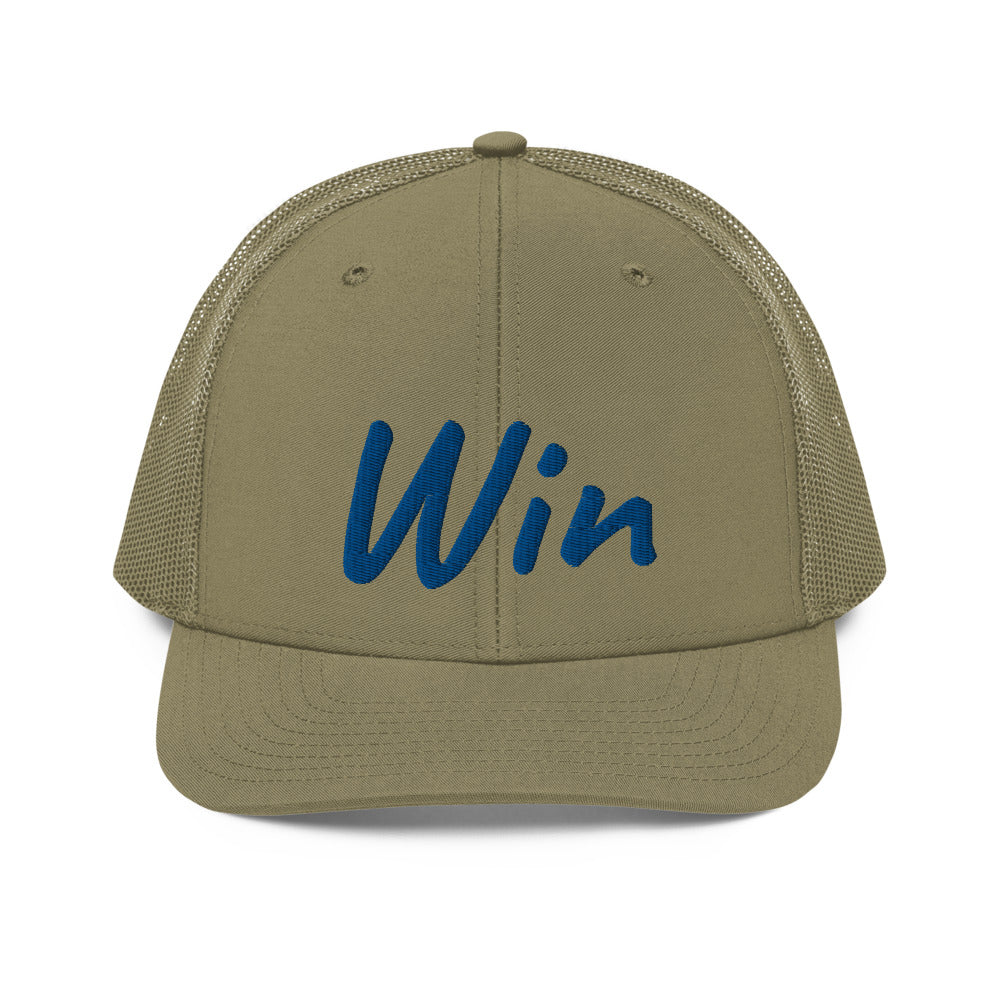 Win In Sapphire Embroidery on Snapback Trucker Hat