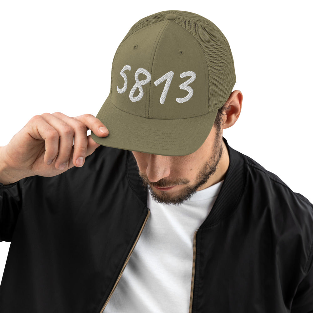 5813 In Pearl Embroidery on Snapback Trucker Hat