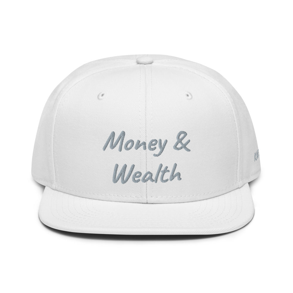 Money & Wealth In Silver Embroidery on Snapback Cap