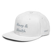 Money & Wealth In Silver Embroidery on Snapback Cap