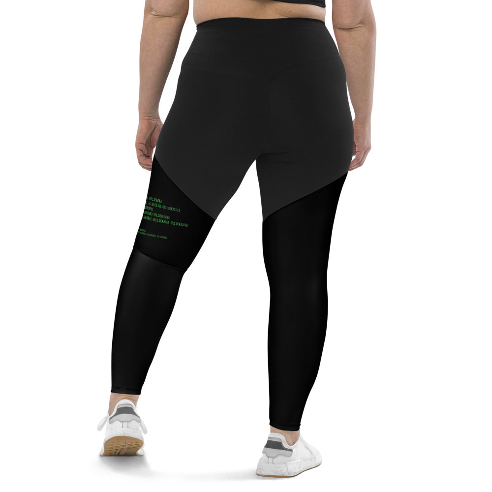 Binary Instructions To Keep Moving The World Forward With Venusian Earth In Green on Women's Sports Leggings